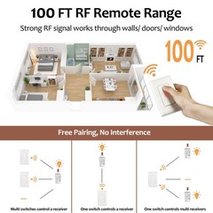 Wireless Light Switch and Receiver Kit, 15A High Power, No Wiring, 100ft RF R…