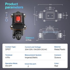 Waterproof On Off Toggle Switch Double Outlet with Red Light Rocker Button In…