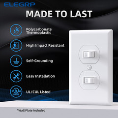 Double Toggle Light Switch, Two Single Pole Electrical Dual Light Switch, 15A, 1