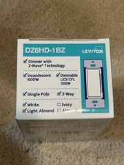 Leviton DZ6HD-1BZ White + Light Almond Decora Dimmer w. Z-Wave Plus
