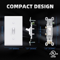 Single Pole Toggle Light Switch with Plate, 15 Amp, 120 Volt, Toggle Framed A…