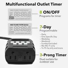 Programmable Outdoor Timer with Rechargeable Backup – Perfect for Holiday Lights