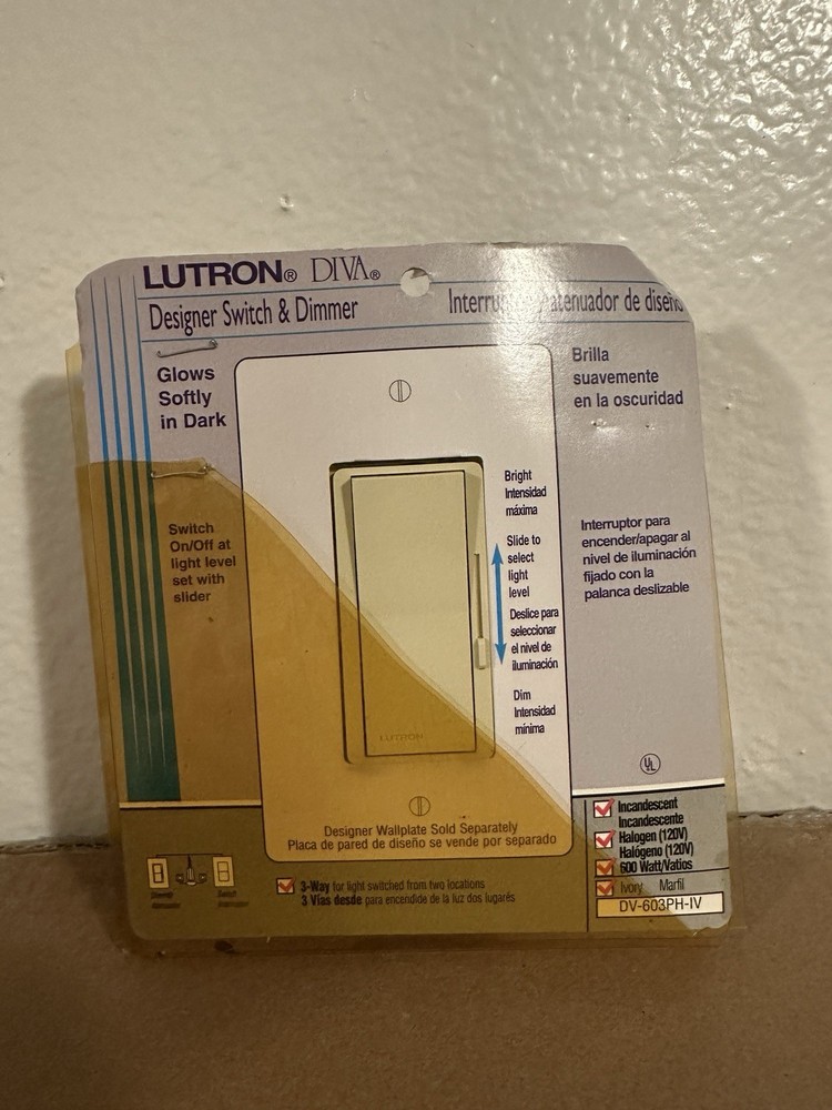 Lutron Diva DV-603PH-IV Ivory 600w 3 Way Dimmer Paddle Locator Light Switch 120V