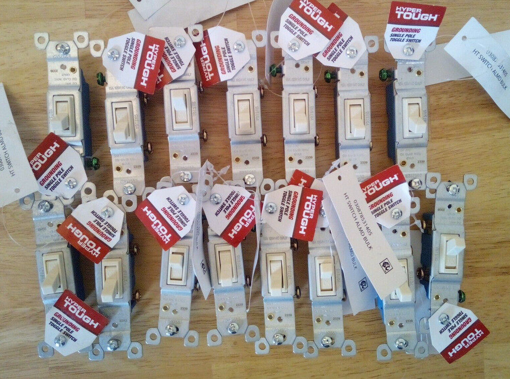 Lot of 15: Hyper Tough 15A 120V Single Pole Grounded Toggle Light Switch Almond