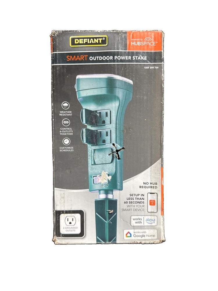 Defiant Smart Outdoor 4 ft. 6-Outlet Power Stake Timer Powered by Hubspace