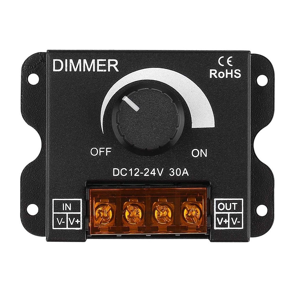 LED Strip Light Dimmer DC 12-24V 30A PWM Knob Dimmer Wall Mounted Black