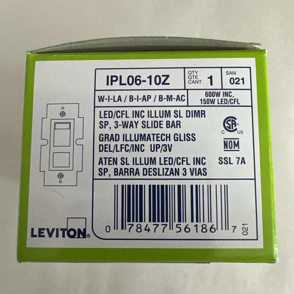 Leviton Decora IPL06-10Z LED 3-Way Slide Dimmer 120 (NEW)