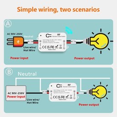 Wireless Remote Control Light Switch 110V-240V 1500W 1 Channel 2 Transmitters