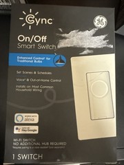 GE CYNC On/Off Wi-Fi Smart Light Switch 1.5 Amp NO NEUTRAL WIRE White