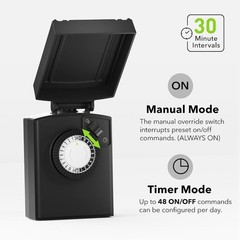 Listed 24-Hour Mechanical Timer, Perfect for Pool Pumps and Christmas Lights