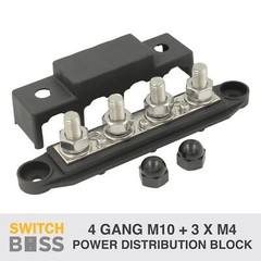 4 GANG M10 Power Distribution Block Bus Bar Terminal Post Stud 12v Black Red Set