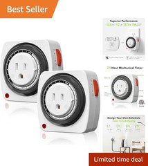 Heavy Duty 24-Hour Mechanical Indoor Outlet Timer – 2-Pack