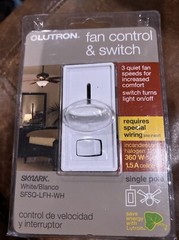 Lutron ~ Skylark, 3 Spd. Fan Control & Switch, Single Pole, White, SFSQ-LFH-WH