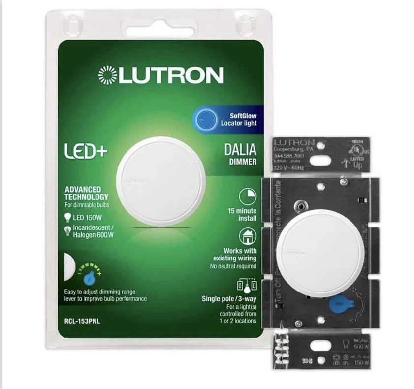 Lutron Dalia LED+ White Illuminated Rotary Light Dimmer Switch 150W For LED Bulb