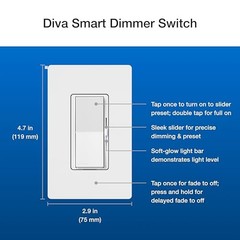 Lutron Diva Smart Dimmer Switch Kit for Caseta Lighting w/ Hub, 1 Pack, White