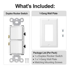 Duplex Rocker Switch w/ Wall Plate 15A SinglePole Commercial White Ground