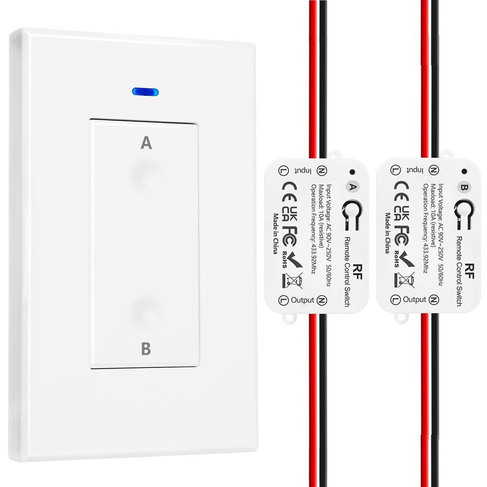 Wireless Remote Control Light Switch 110V-240V 1500W 1 Channel 2 Transmitters