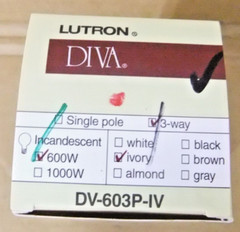 Lutron DIVA DV-603P-IV 3-Way Incandescent 600W Preset Dimmer Ivory