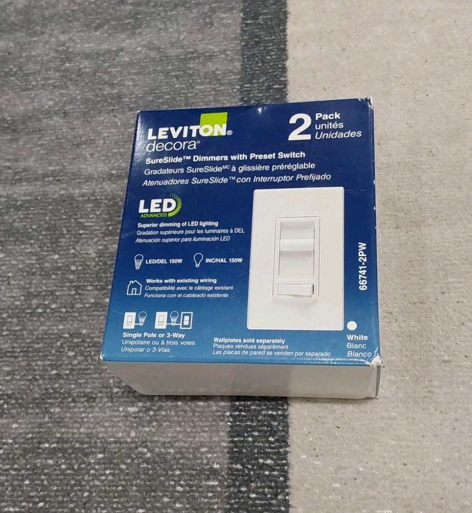 SureSlide Universal Dimmer Switch – 150W With Preset Switch, 2-Pack