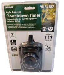 Prime Light Sensing Countdown Timer Black 0154182 Dusk Dawn Auto Power Outlet