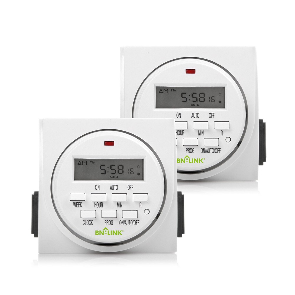 BN-LINK 7 Day Heavy Duty Digital Programmable Timer Switch – Dual Outlet 2 Pack