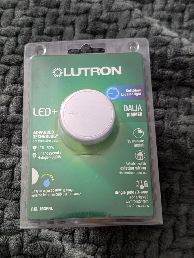 Lutron RCL-153PNLH-WH Dalia LED+ Rotary Dimmer Switch Single-Pole/3-Way White