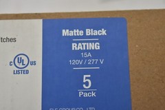 Lot of 5 Elegrp Matte Black Single Pole Decorator Light Switches 15 AMP
