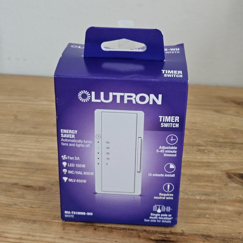 Lutron💡5-Amps 120-volt Indoor Countdown Digital Lighting Timer #MA-T51MNB-WH