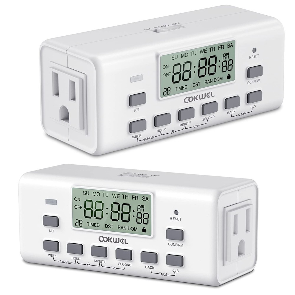 Digital Timer Switch – 2 Pack, 7 Day Programmable, 10 On/Off Settings, 24-Hou…