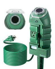 Outdoor Power Strip Timer with Photocell Yard Stake 6 Outlets 10 ft. Cord