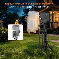 Outdoor Power Stake Light Timer Dusk To Dawn 6 Electrical Outlet Power Strip Wea