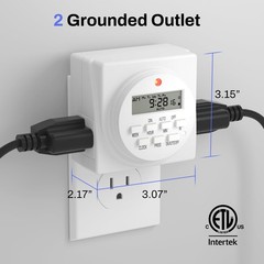 BN-LINK Indoor Digital Timer Outlet, Dual Outlet 7 Day 3-Prong,1-Pack, White