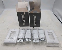 BESTTEN 4 Pack Double Rocker Light Switches Dual Paddle White Plates (106)