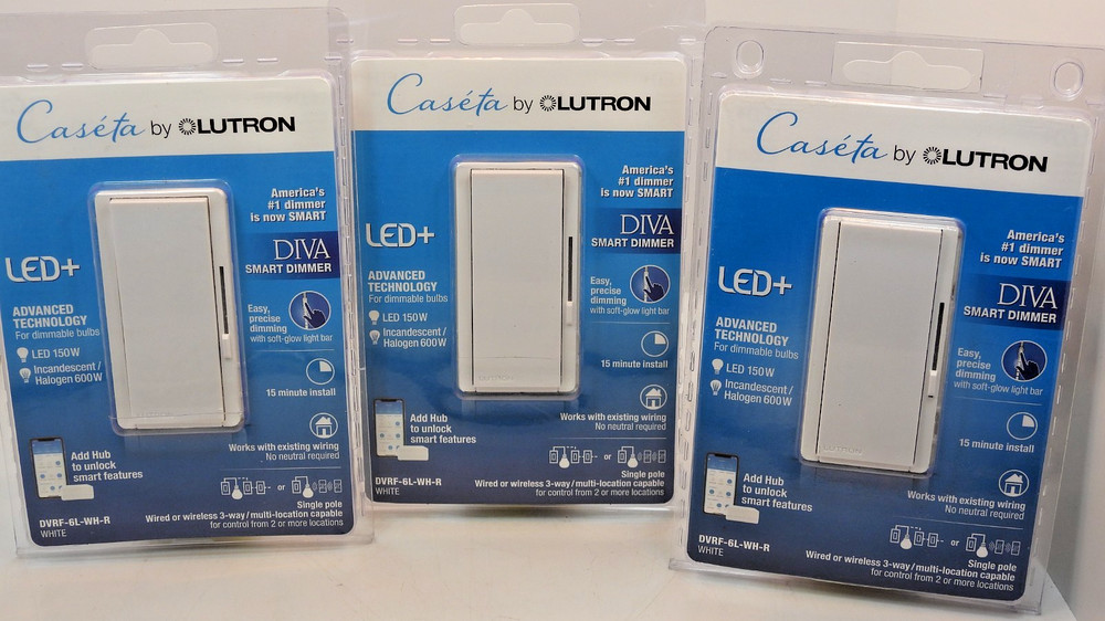 LOT OF 3 -Lutron Caseta LED+ DIVA Smart Dimmer DVRF-6L-WH-R *NEW*