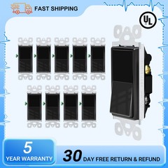 10PK Black Decorator Rocker Light Switch Single Pole 15A On/Off Paddle UL Listed