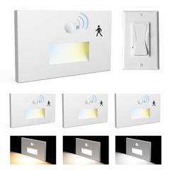 4 Pack 3CCT 120V Motion Sensor LED Step Lights, Dimmer Switch, White | Indoor Ou