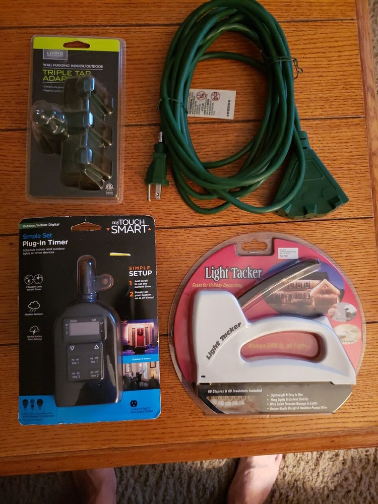 Christmas Outdoor Outlet Adapter Timer , Stapler Light Tacker 20 Ft Cord