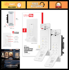 In-Wall Push-Button Timer Switch 2 Pack, Countdown 5-15-30 Min/1-2-4-6-8 Hr, Neu