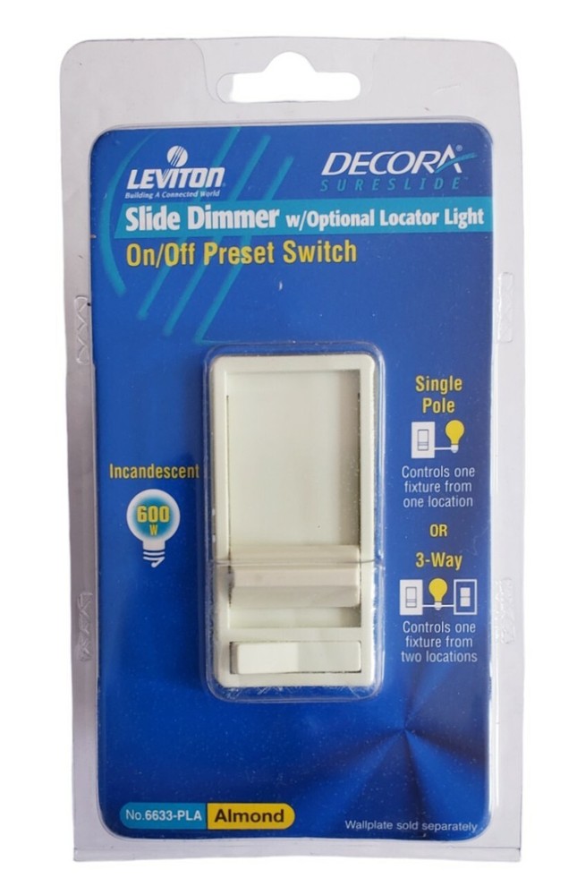 Leviton Decora Lighted Slide Dimmer Almond Preset 3-Way 6633-PLA New In Package