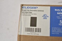 Lot of 5 Elegrp Matte Black Single Pole Decorator Light Switches 15 AMP