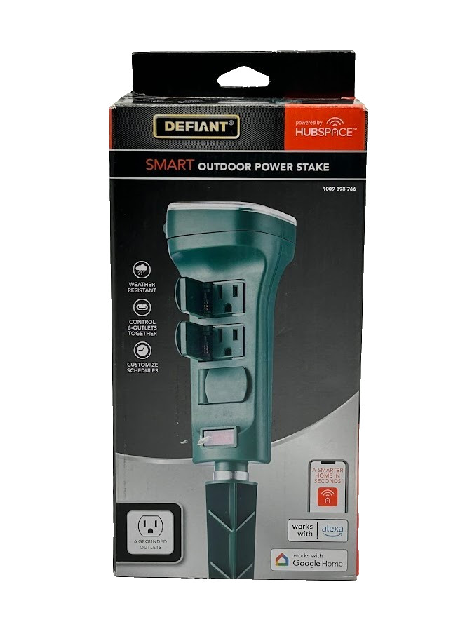 Defiant Smart Outdoor 4 ft. 6-Outlet Power Stake Timer Powered by Hubspace