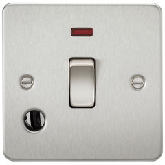 Flat Plate 20A 1G DP switch with neon and flex outlet – brushed chrome