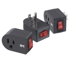 3 Pack Grounded Outlet With ON Off Switch Single Plug In Power Button Black NEW