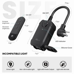 Dimmer Plug with 100FT Wireless Remote Control, IP44 Weather Resistance, Outd…