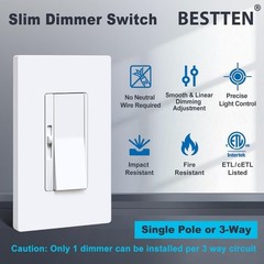 Super Slim Dimmer Light Switch, Quiet Rocker, Single Pole or 3 Way (6 pack)