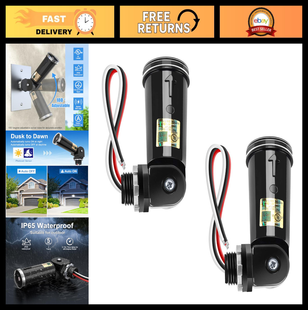 2 Pack Dusk to Dawn Outdoor Light Sensor, Waterproof Photocell Switch, 110V-240V