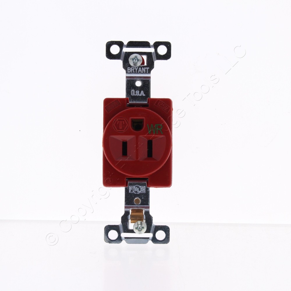 Bryant RED INDUSTRIAL Single Receptacle Weather Resistant 15A 125V 5261REDWR