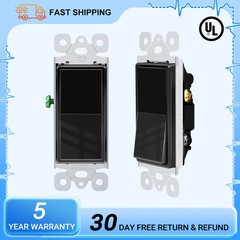 2PCS Black Single Pole Rocker Light Switch 15A Easy Install Push-in Wiring UL