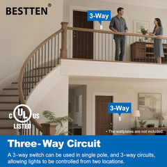 BESTTEN 10 Pack 3-Way Decorator Light Switch, 15A 120/277V, Single Pole or Three