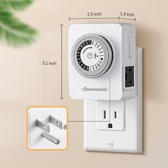 DEWENWILS Plug in Timer for Christmas Lights, 2 Outlets, Energy Saving, 2 Pack